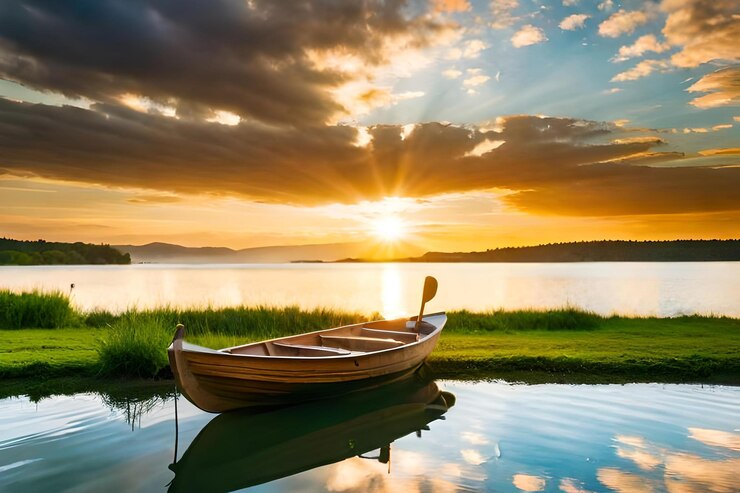 A boat cruising peacefully on a sunny day